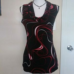 JKLA womens Black Sleevless Top With Red and White
